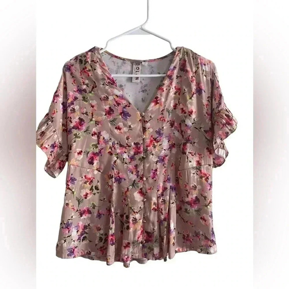 Anthropologie Dolan Blouse Floral Feminine Pink Flowers Ruffles Flowy Buttons - Picture 6 of 14